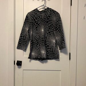 Vixen by Micheline Pitt Black Top with White Spiderweb Design